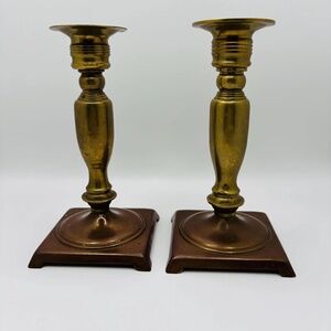 Pair of Vintage Brass Candlesticks with Copper Base